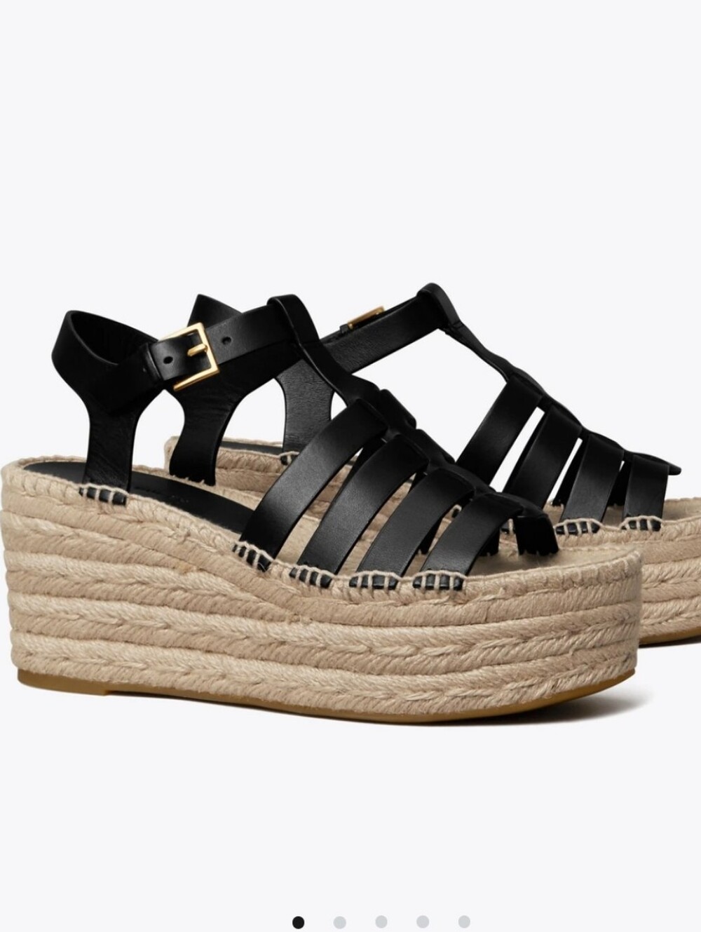 Tory Burch Fisherman Black Leather Espadrille Womens Wedge Sandals Size 11